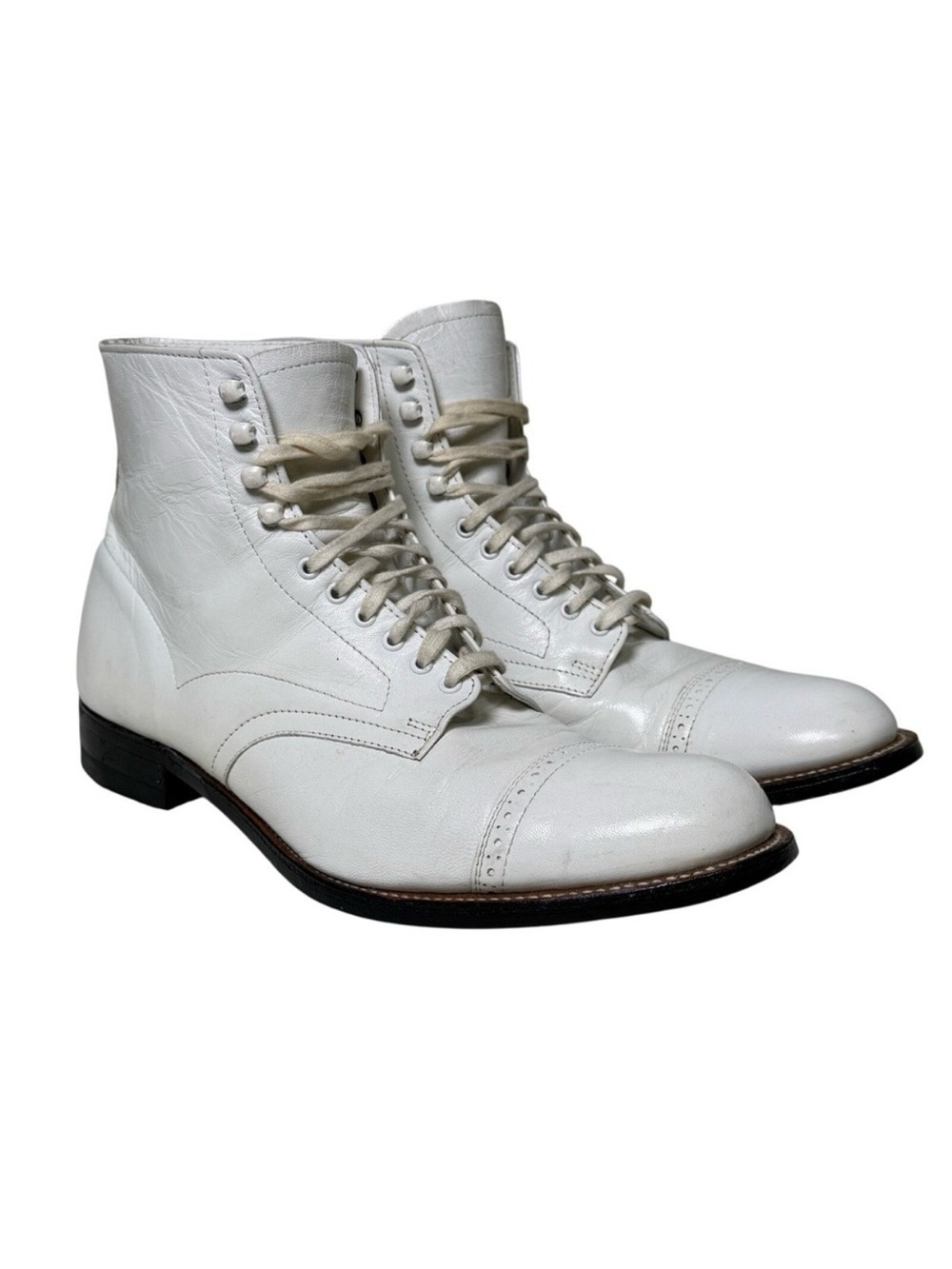 Stacy Adams Madison Cap Toe Boots White Leather Formal Dress ShoesMen's Size 9 D